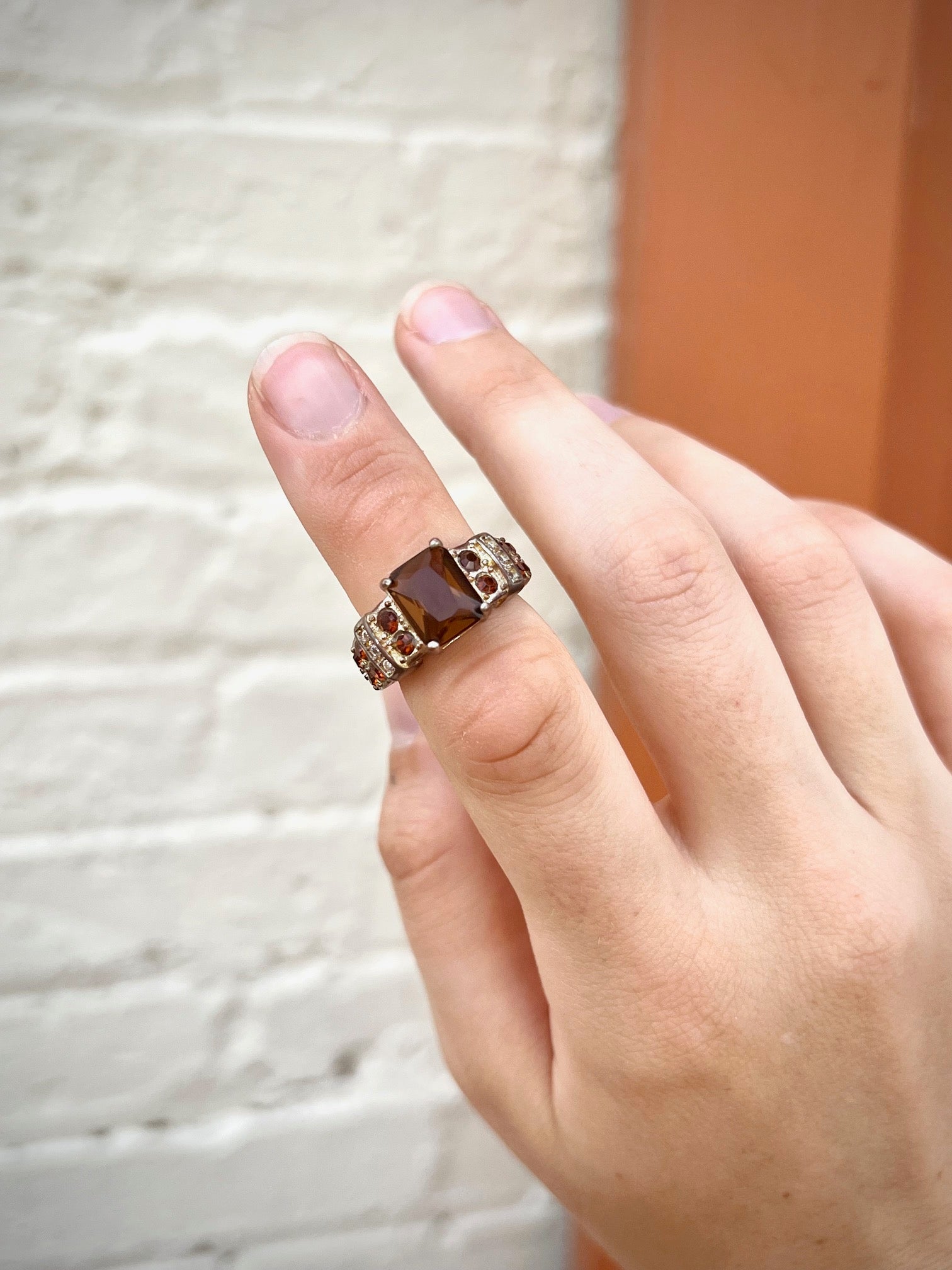 Antique Orange Garnet Sterling Silver Ring