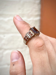 Antique Orange Garnet Sterling Silver Ring