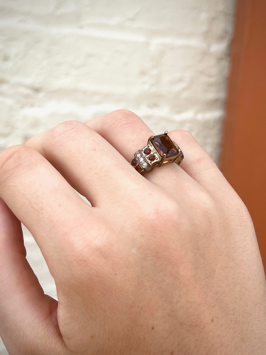 Antique Orange Garnet Sterling Silver Ring
