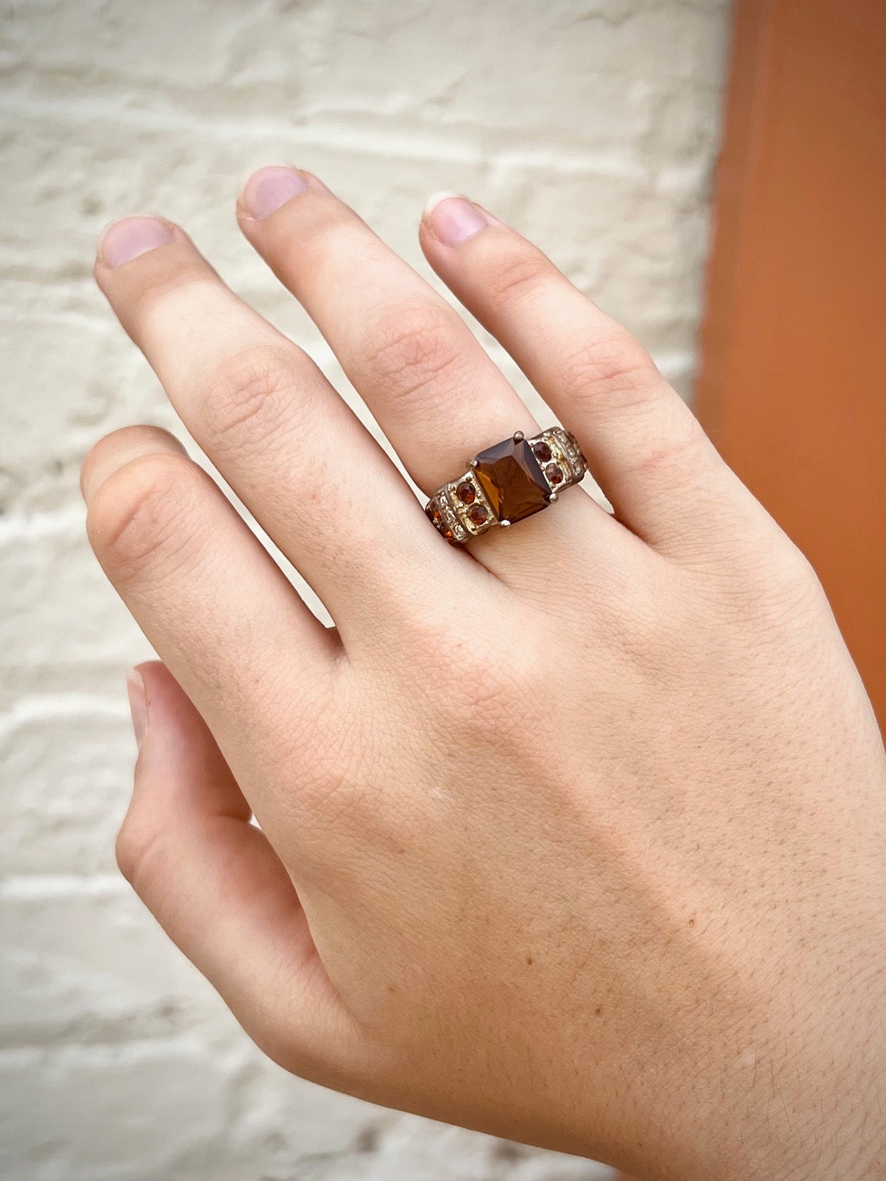 Antique Orange Garnet Sterling Silver Ring