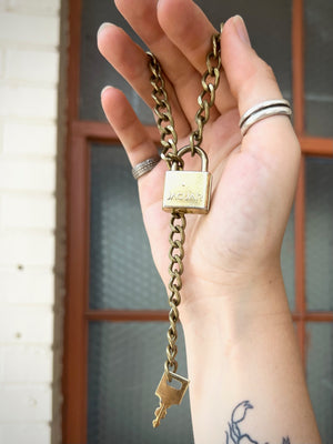 "Ruler of the Underworld" Vintage Gold-Tone Jaguar Lock and Key Necklace