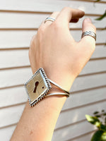 "The Key Lies Within" Vintage Brass Keyhole Cover in Made From Scratch Sterling Silver Cuff