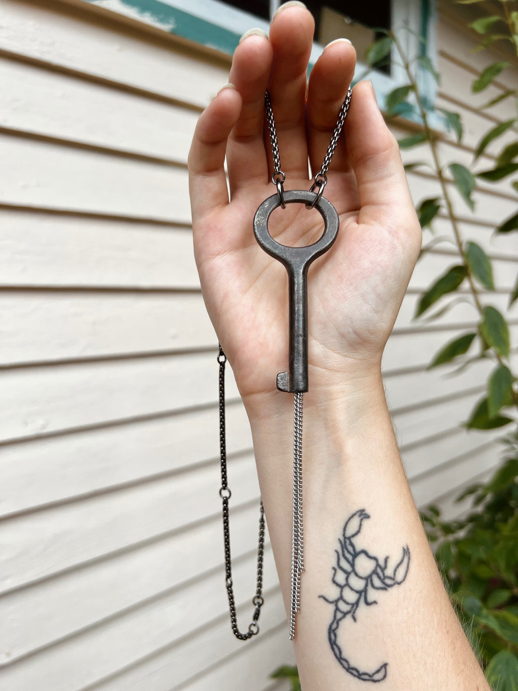 "The Curtains Will Rise" Antique Skeleton Key and Upcycled Chain Tassel Necklace