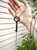 "The Curtains Will Rise" Antique Skeleton Key and Upcycled Chain Tassel Necklace