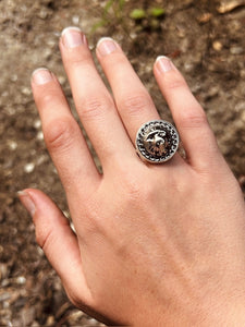 "The Ring of Fire" Vintage Lion Head Button in Sterling Silver Made from Scratch Ring