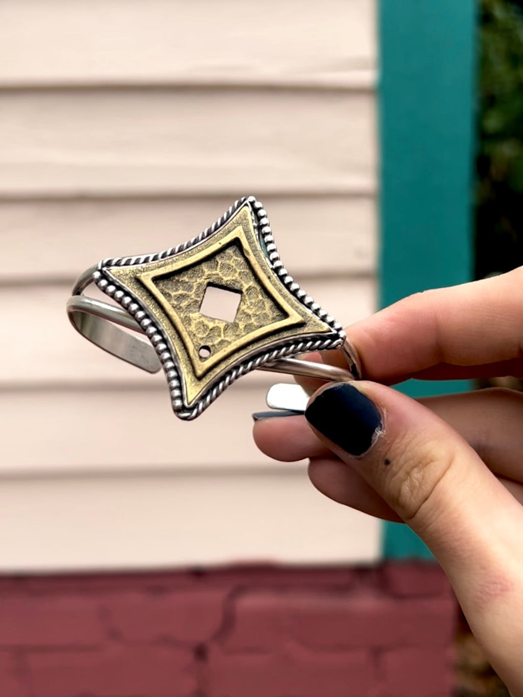 "Pointing North" Antique Brass North Star Backplate in Made From Scratch Sterling Cuff
