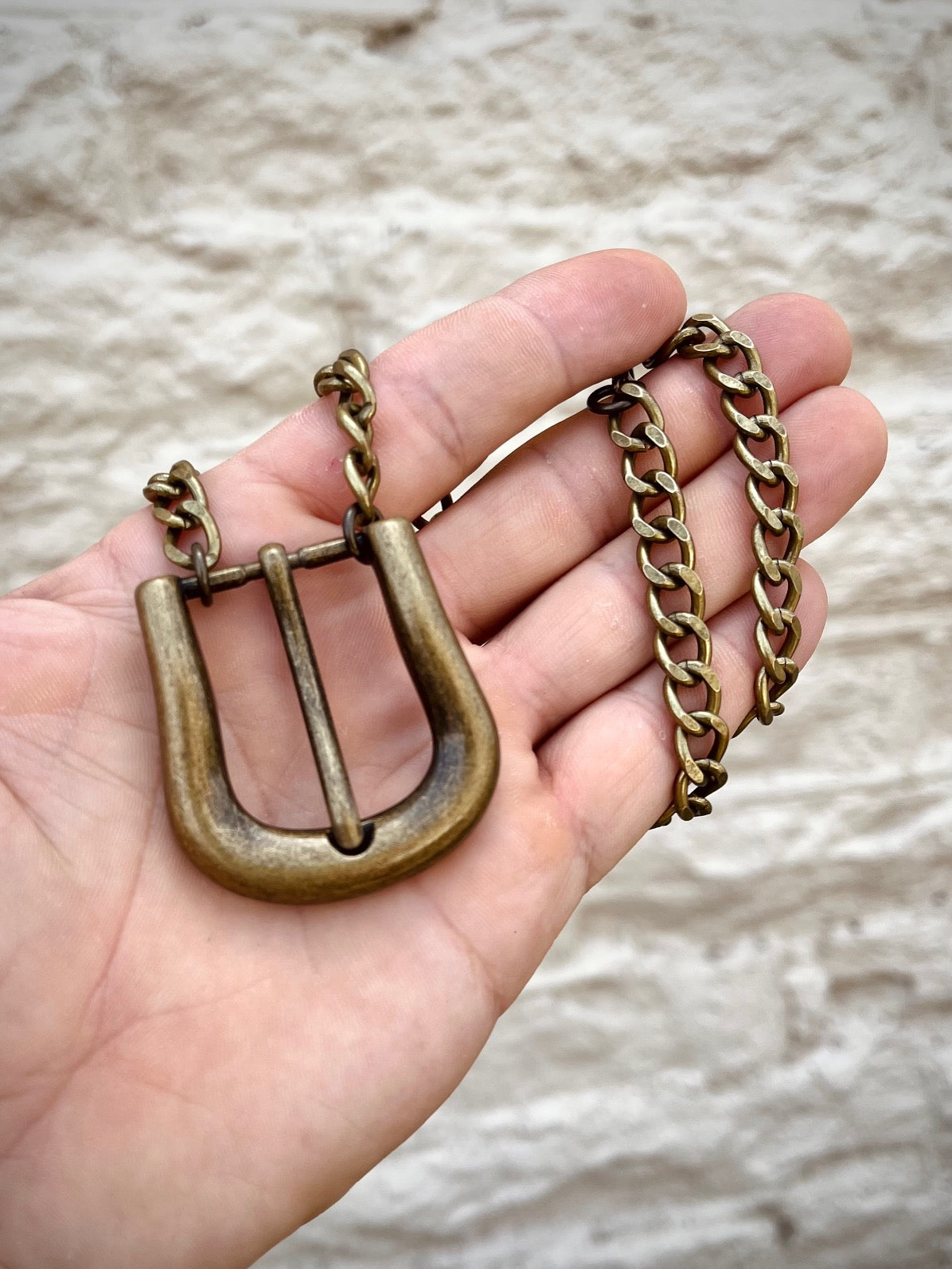 "Sure Enough" Vintage Brass Belt Buckle Necklace