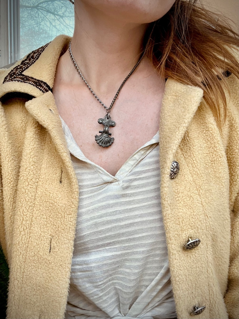 "Opposition" Antique Dresser Handle on Two-Toned Chain Necklace