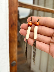 "Nature's Pallet" Salvaged Wood and Vintage Bone Bead Earrings