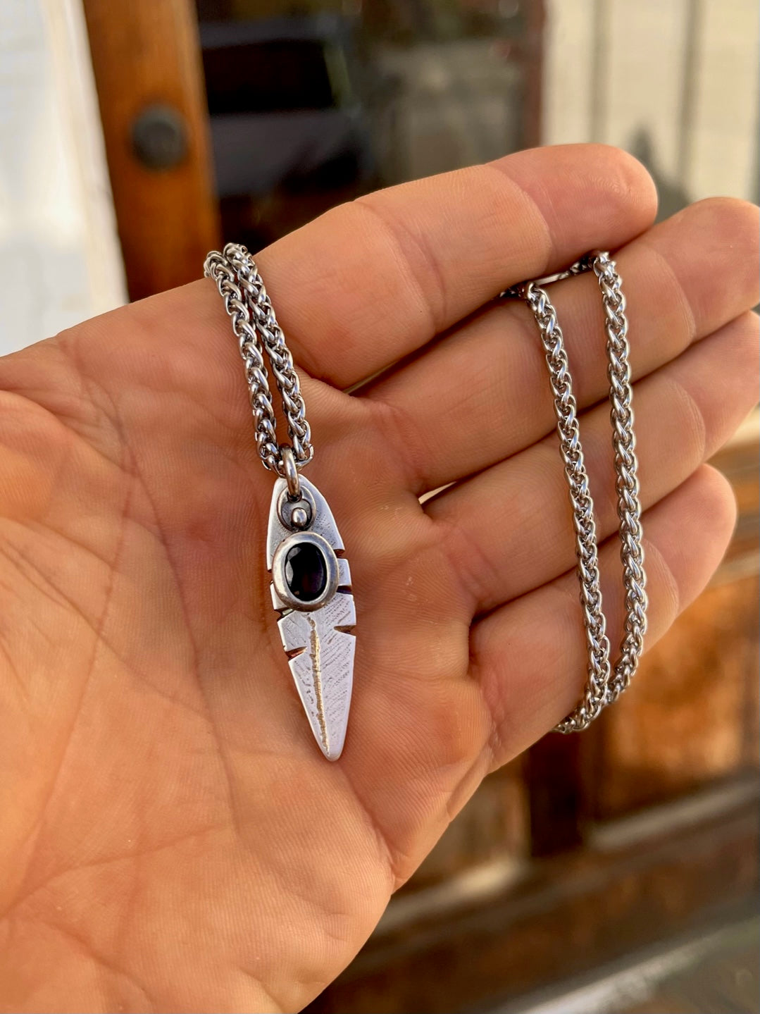 "Wings of Fire" Vintage Garnet Sterling Earring with Sterling Feather Necklace