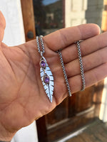 "Purple Skies"  Vintage Sterling Double Amethyst Pendants & Sterling Feather Necklace