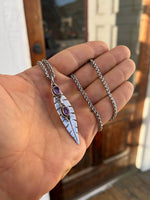 "Purple Skies"  Vintage Sterling Double Amethyst Pendants & Sterling Feather Necklace
