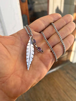 "Purple Skies"  Vintage Sterling Double Amethyst Pendants & Sterling Feather Necklace