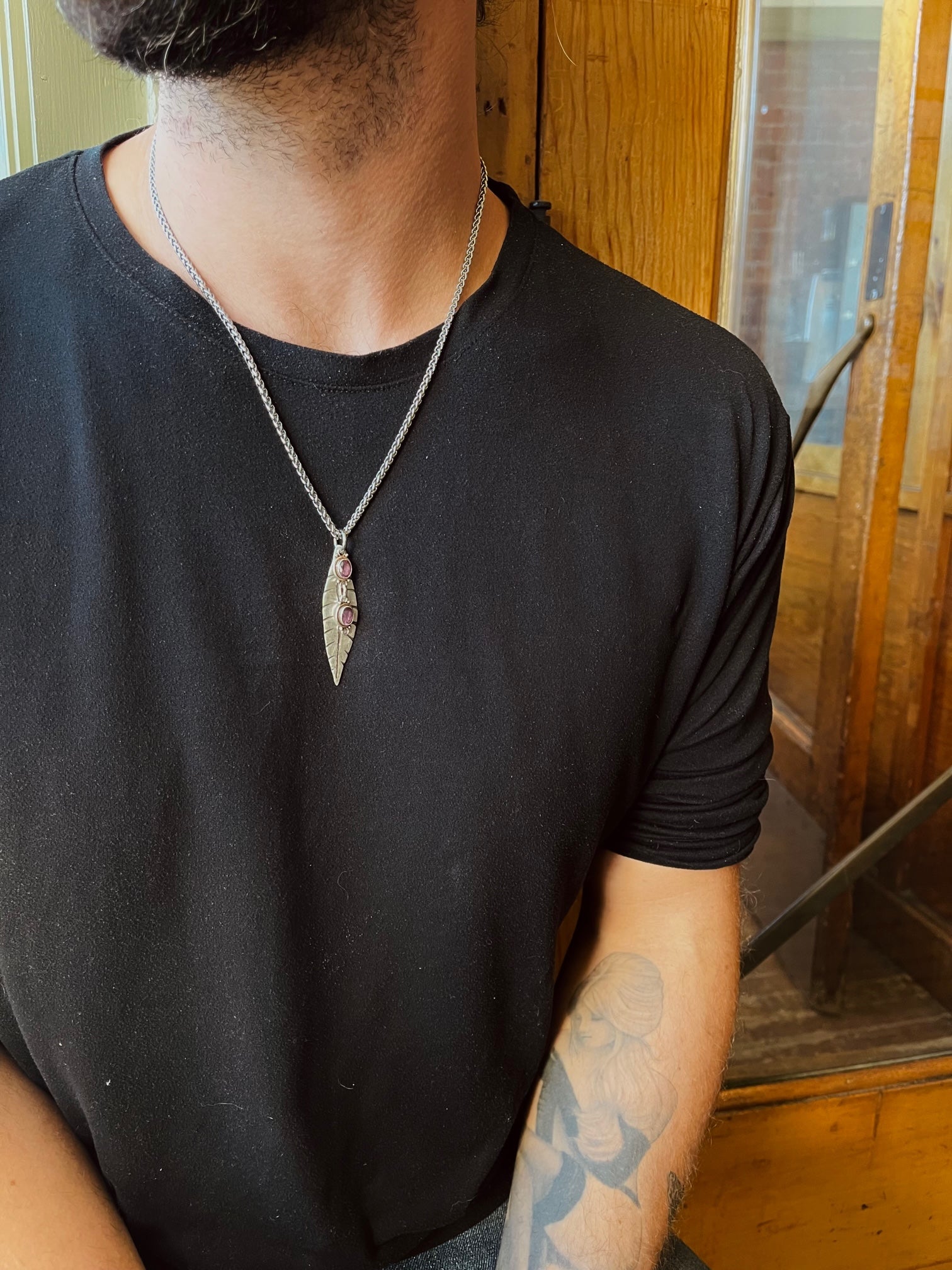 "Purple Skies"  Vintage Sterling Double Amethyst Pendants & Sterling Feather Necklace